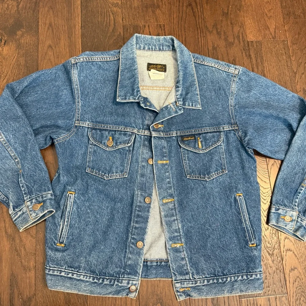 Vintage Eddie Bauer Blue Denim Jean Jacket Mens Large 90s Rare Sz M Streetwear - Picture 1 of 11